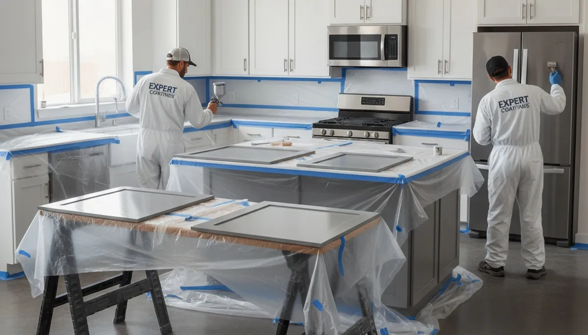 Professional cabinet painting in Columbus, OH for kitchens and bathrooms by Columbus Paint Pros