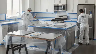 Professional cabinet painting in Columbus, OH for kitchens and bathrooms by Columbus Paint Pros