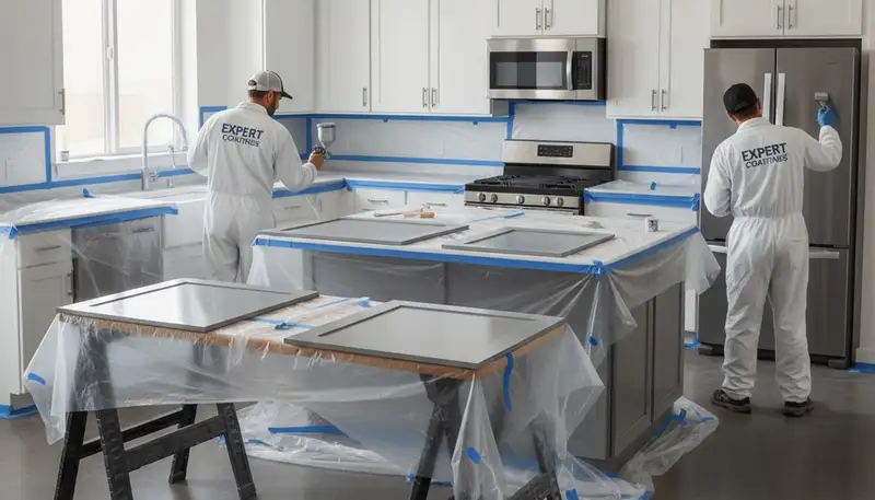 Professional cabinet painting in Columbus, OH for kitchens and bathrooms by Columbus Paint Pros