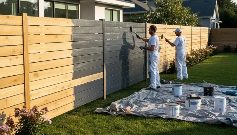 Fence painting service in Columbus, OH protecting and beautifying a wooden fence