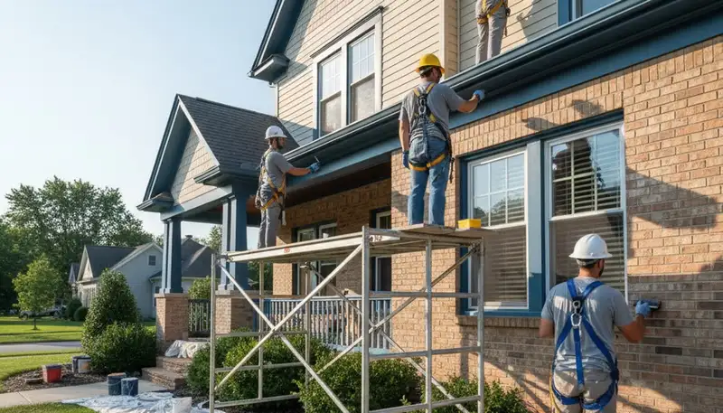 Painting contractor in Columbus, OH preparing a home exterior for professional painting services